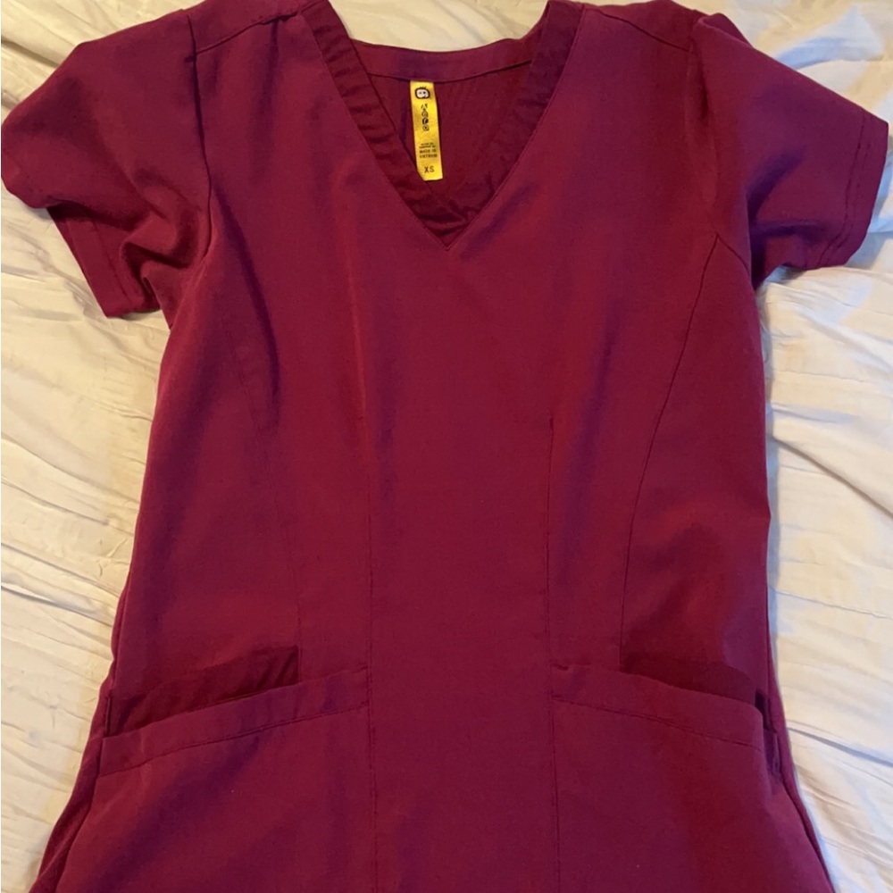 burgundy scrub top